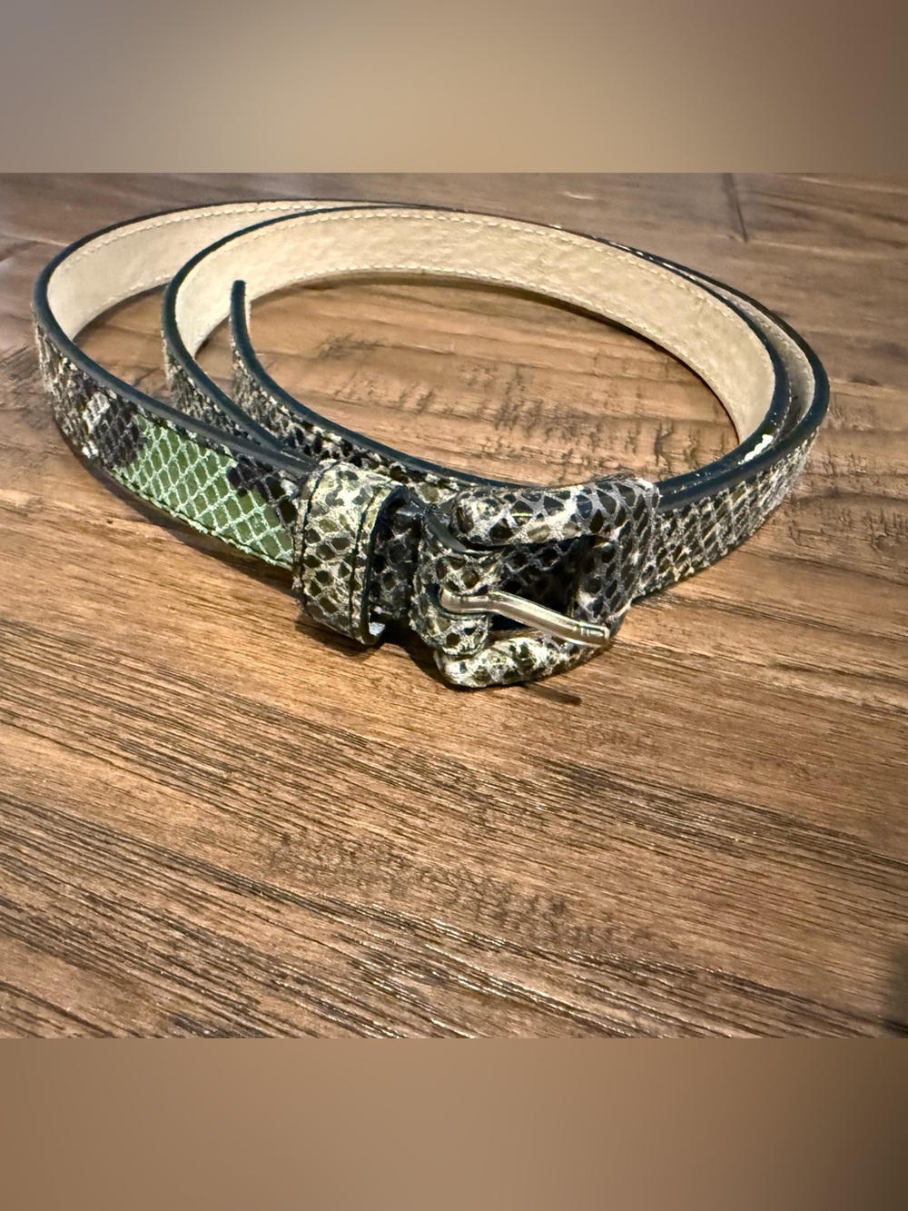 Lodis Green Snake-Print Reptile Pattern Belt - Large - 3/4” wide